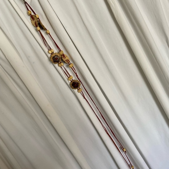 Fun Boho 72” Long Belt,Necklace,Wall Decor- Woden Flowers&Beads-Strung w/Leather - Picture 12 of 16